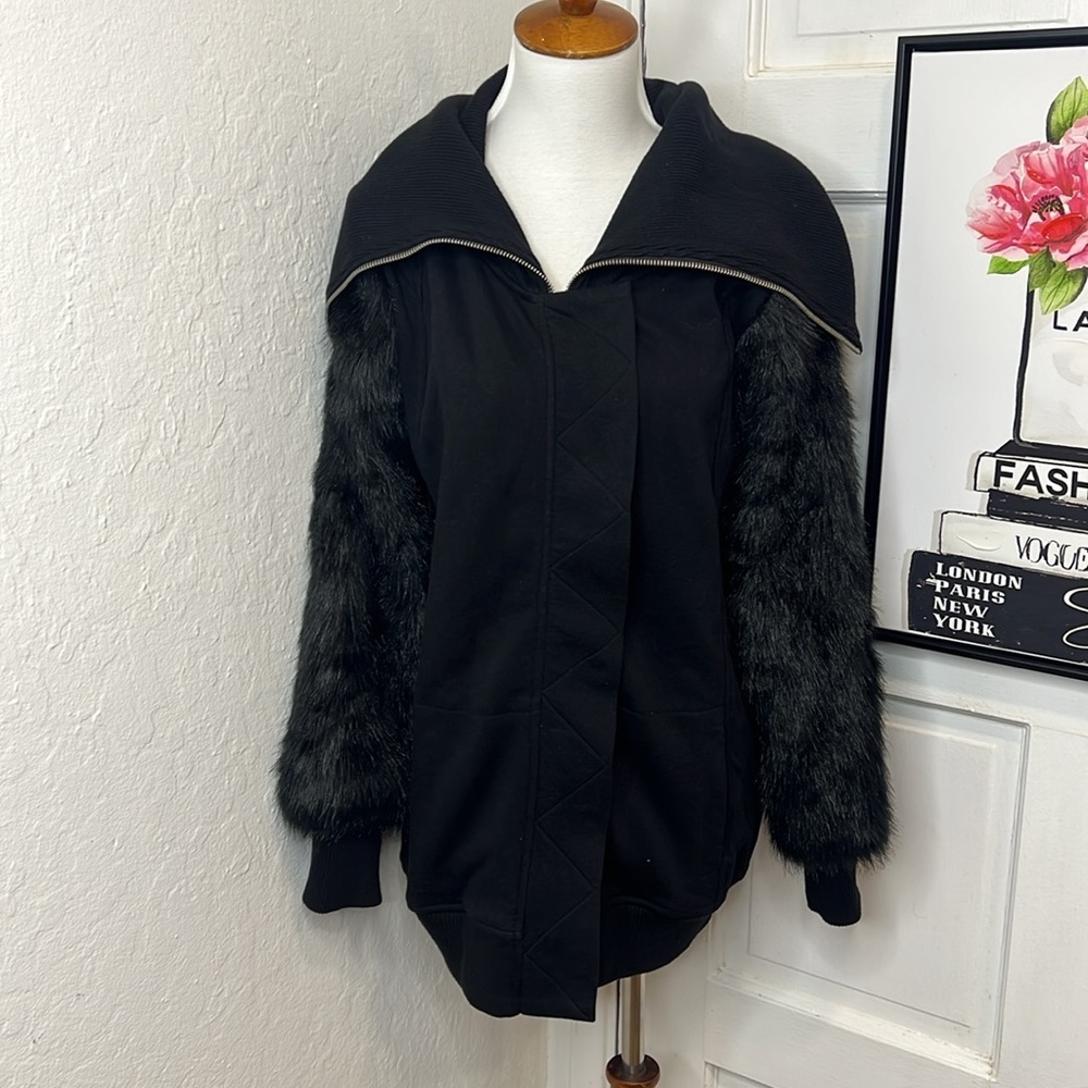 Aiko Black Jacket with Faux Fur Sleeves Size XS